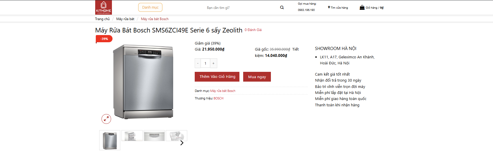 Giá máy rửa bát Bosch SMS6ZCI49E – Tương xứng với chất lượng vượt trội