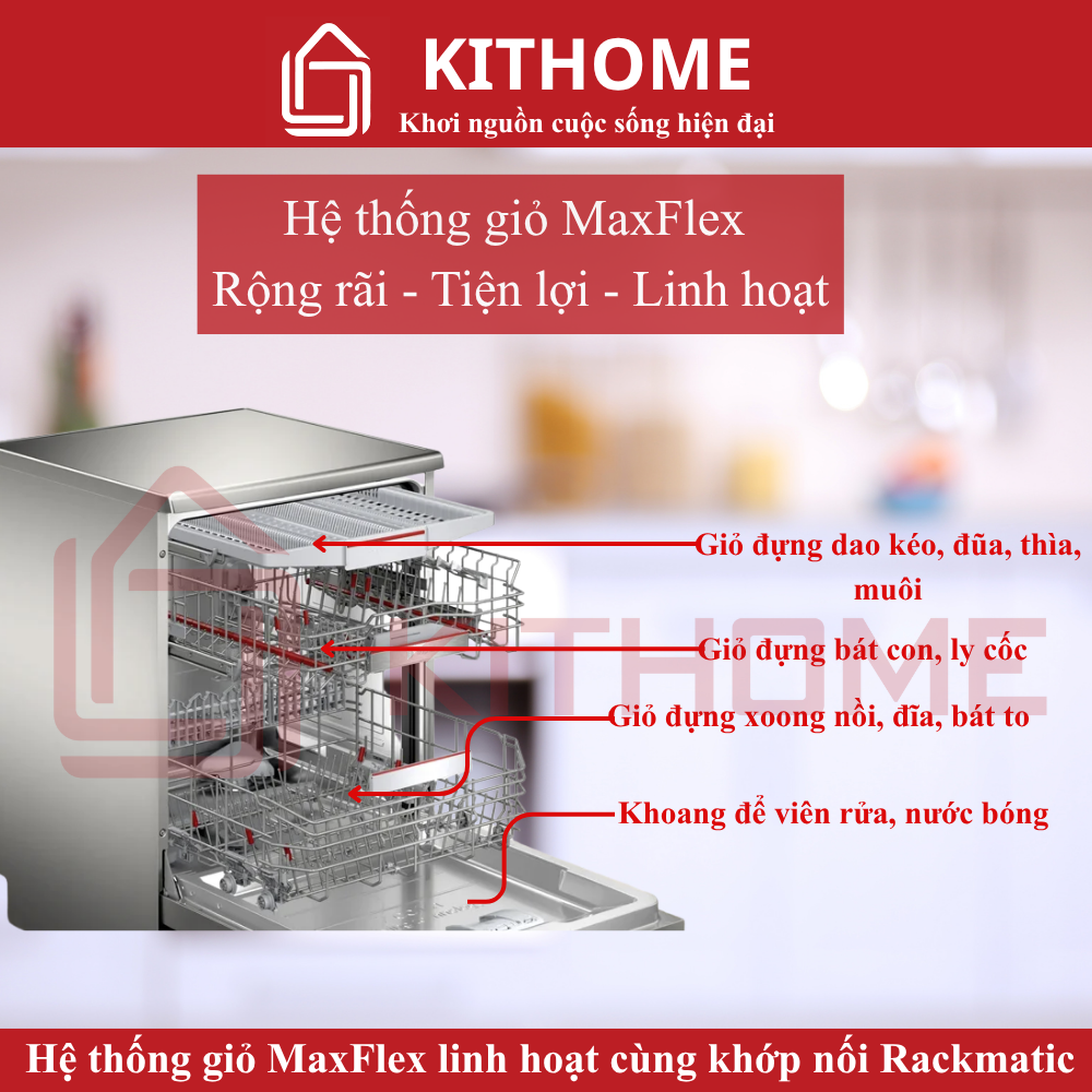 Hệ thống giỏ MaxFlex và RackMatic – linh hoạt sắp xếp bát đĩa