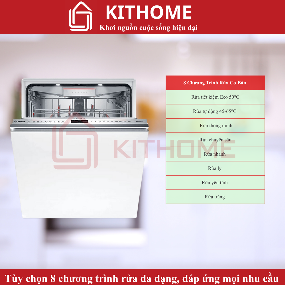 Tùy chọn 8 chương trình rửa đa dạng, đáp ứng mọi nhu cầu