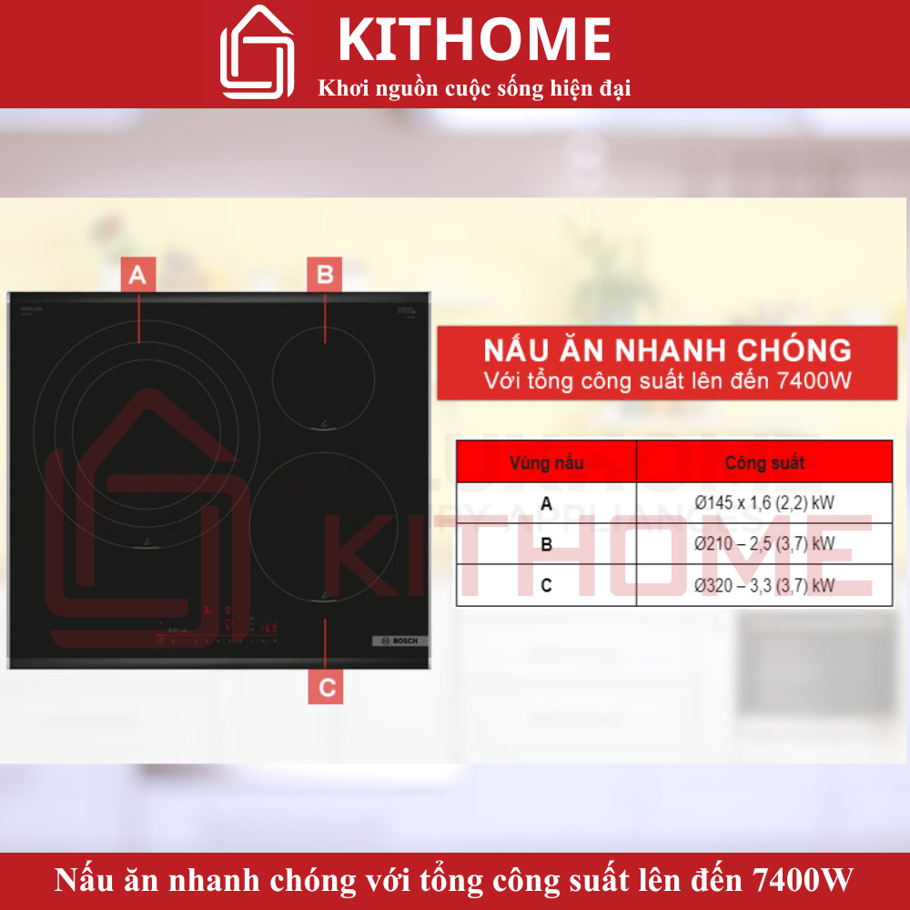 Nấu ăn nhanh chóng với tổng công suất lên đến 7400W