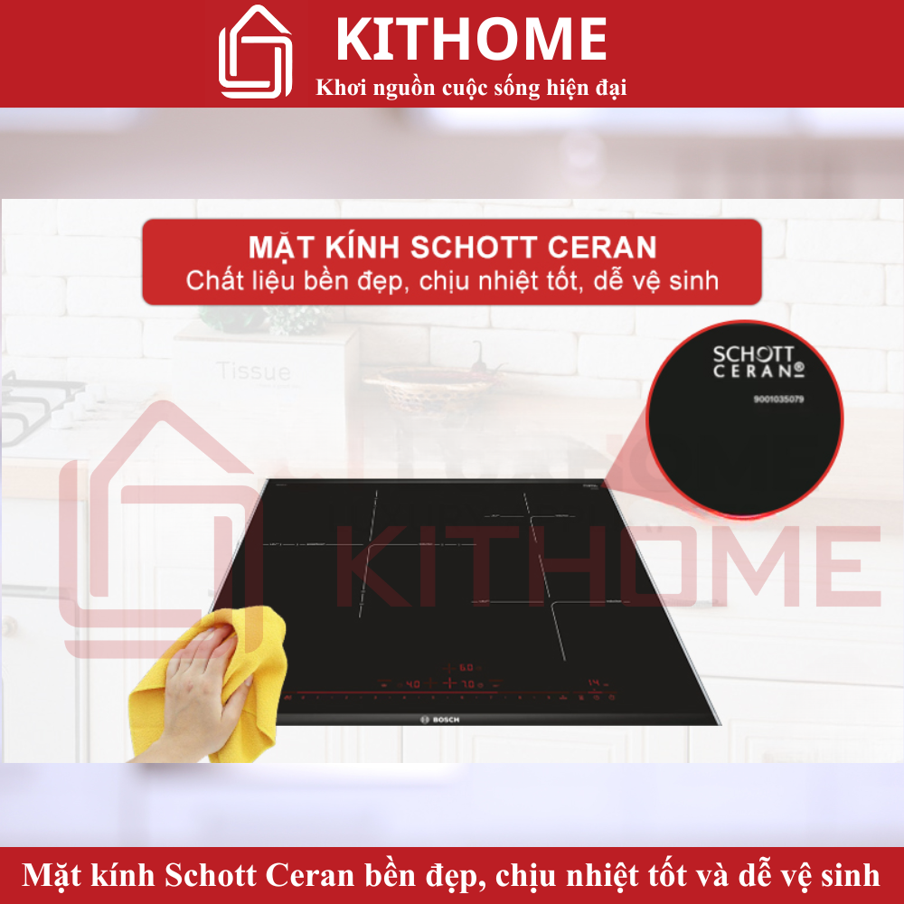 Mặt kính Schott Ceran cao cấp – bền bỉ, chịu nhiệt tốt và dễ vệ sinh