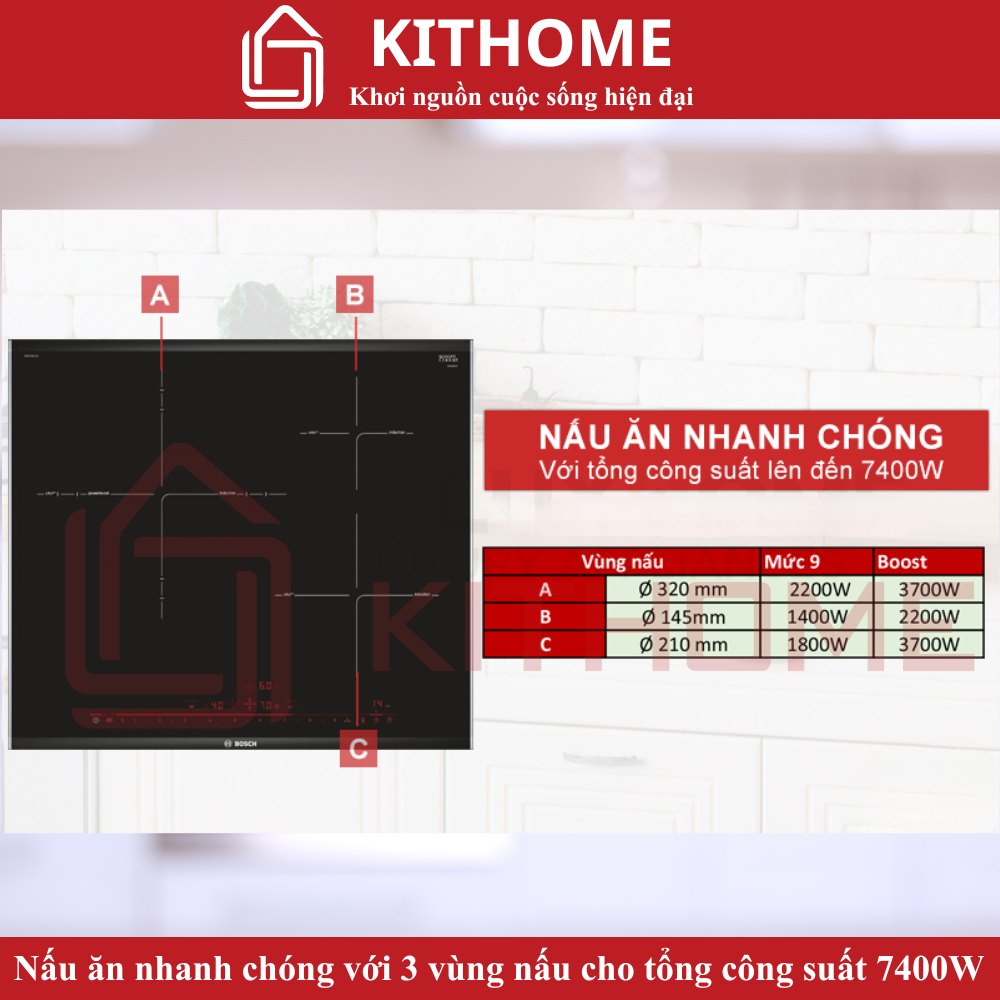 Hệ thống ba vùng nấu công suất lớn – nấu ăn nhanh chóng và hiệu quả