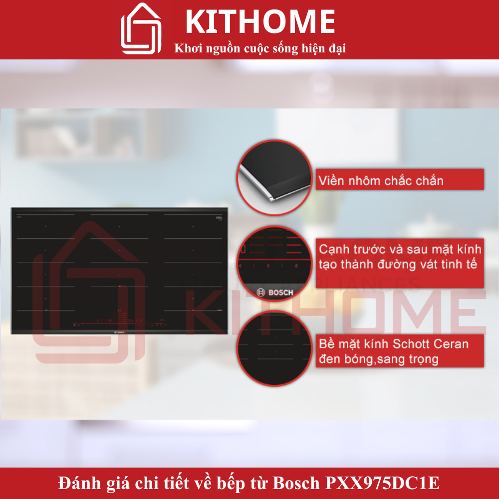 Thiết kế viền nhôm chắc chắn, bề mặt bếp sáng bóng