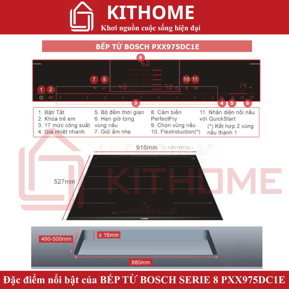 Đặc điểm nổi bật của Bếp từ đa điểm Bosch PXX975DC1E Serie 8