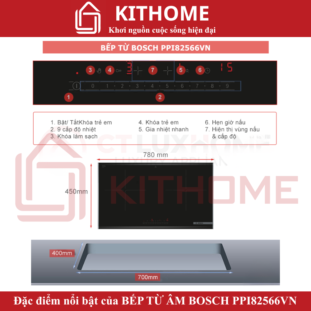 Đặc điểm nổi bật của Bếp từ đôi Bosch PPI82566VN Serie 8