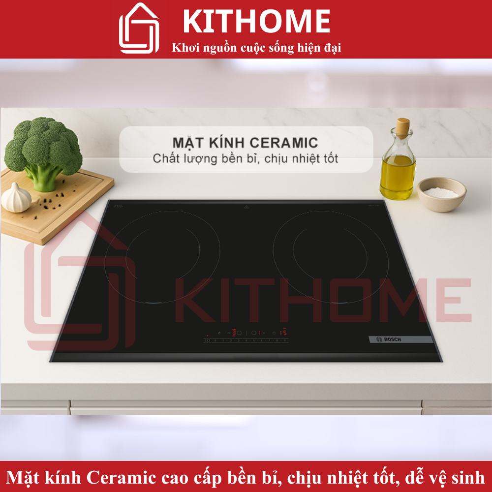 Mặt kính Ceramic cao cấp, bền bỉ và dễ dàng vệ sinh