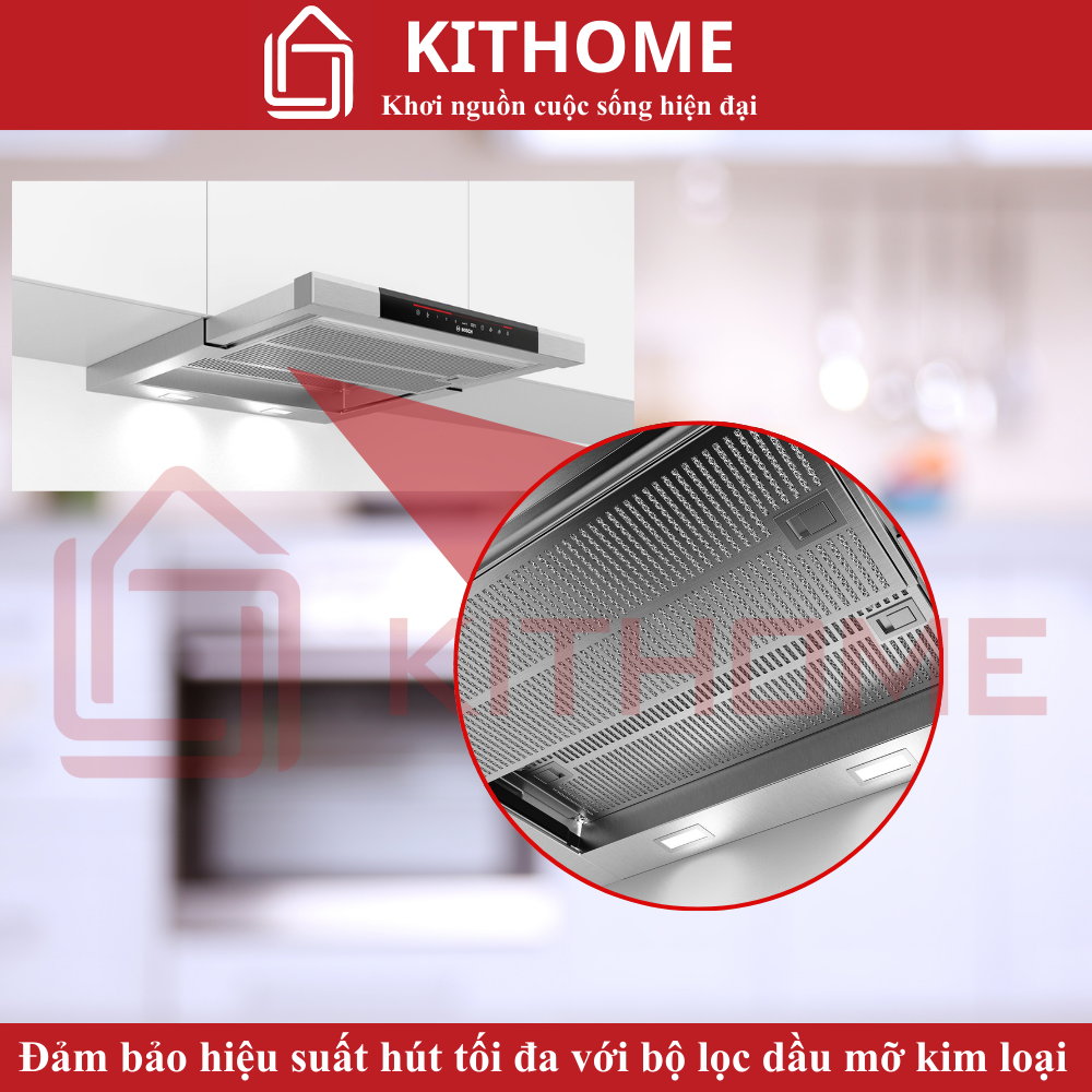 Máy hút mùi Bosch DFS067K51: Bộ lọc dầu mỡ kim loại dễ vệ sinh giúp tăng hiệu quả hút