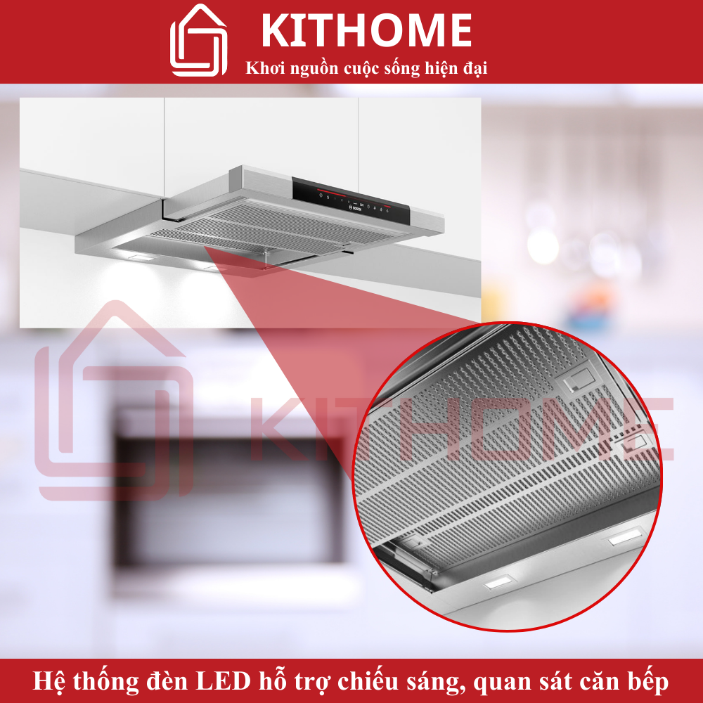 Máy hút mùi Bosch DFS067K51: Hệ thống đèn LED chiếu sáng trắng tự nhiên, hỗ trợ nấu nướng tiện lợi
