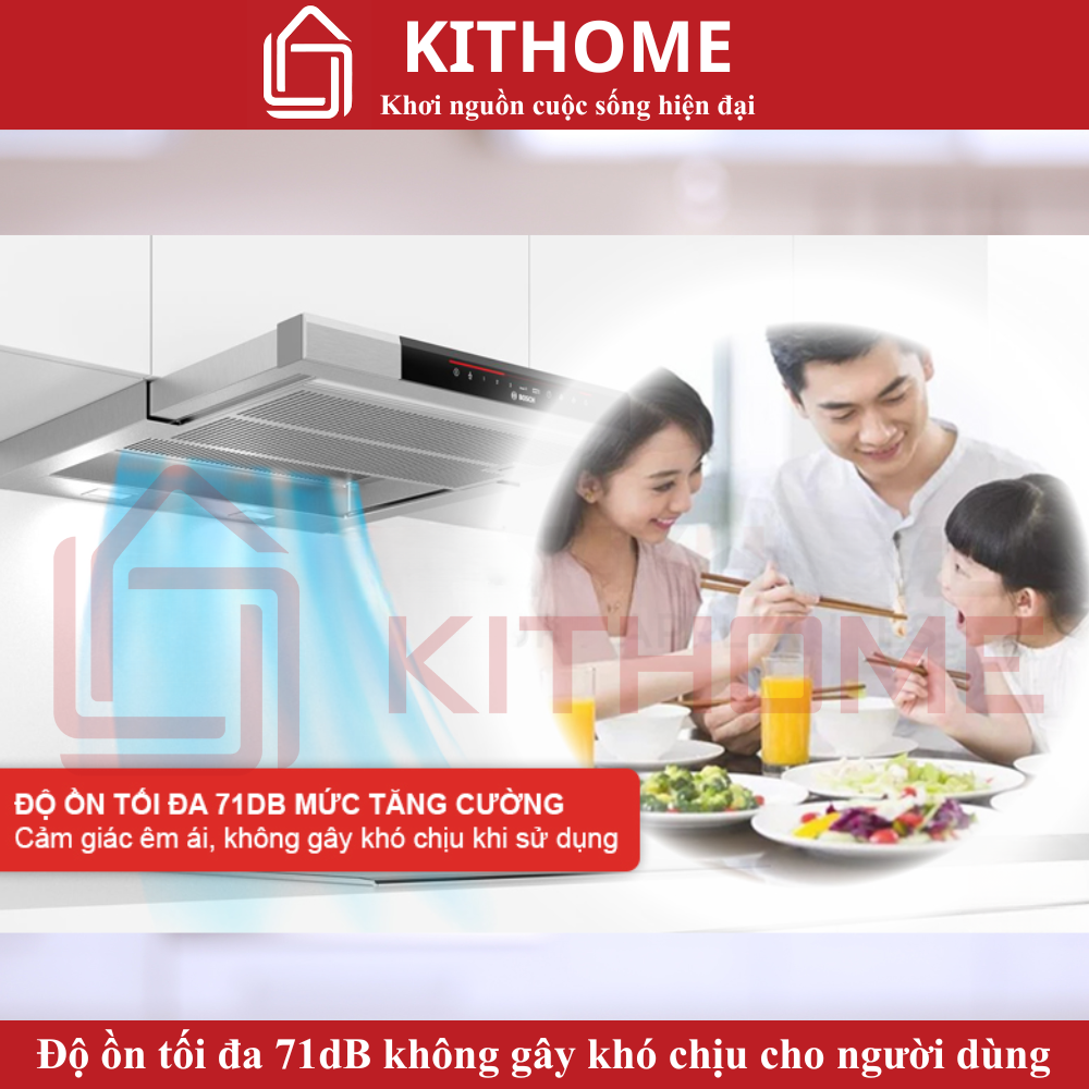 Máy hút mùi Bosch DFS067K51: Độ ồn thấp chỉ 69–71 dB, vận hành êm dễ chịu