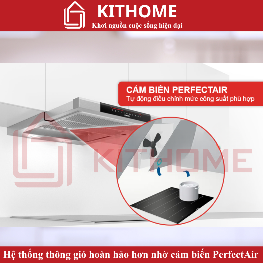 Máy hút mùi Bosch DFS067K51: Cảm biến PerfectAir – Tự động tối ưu công suất hút