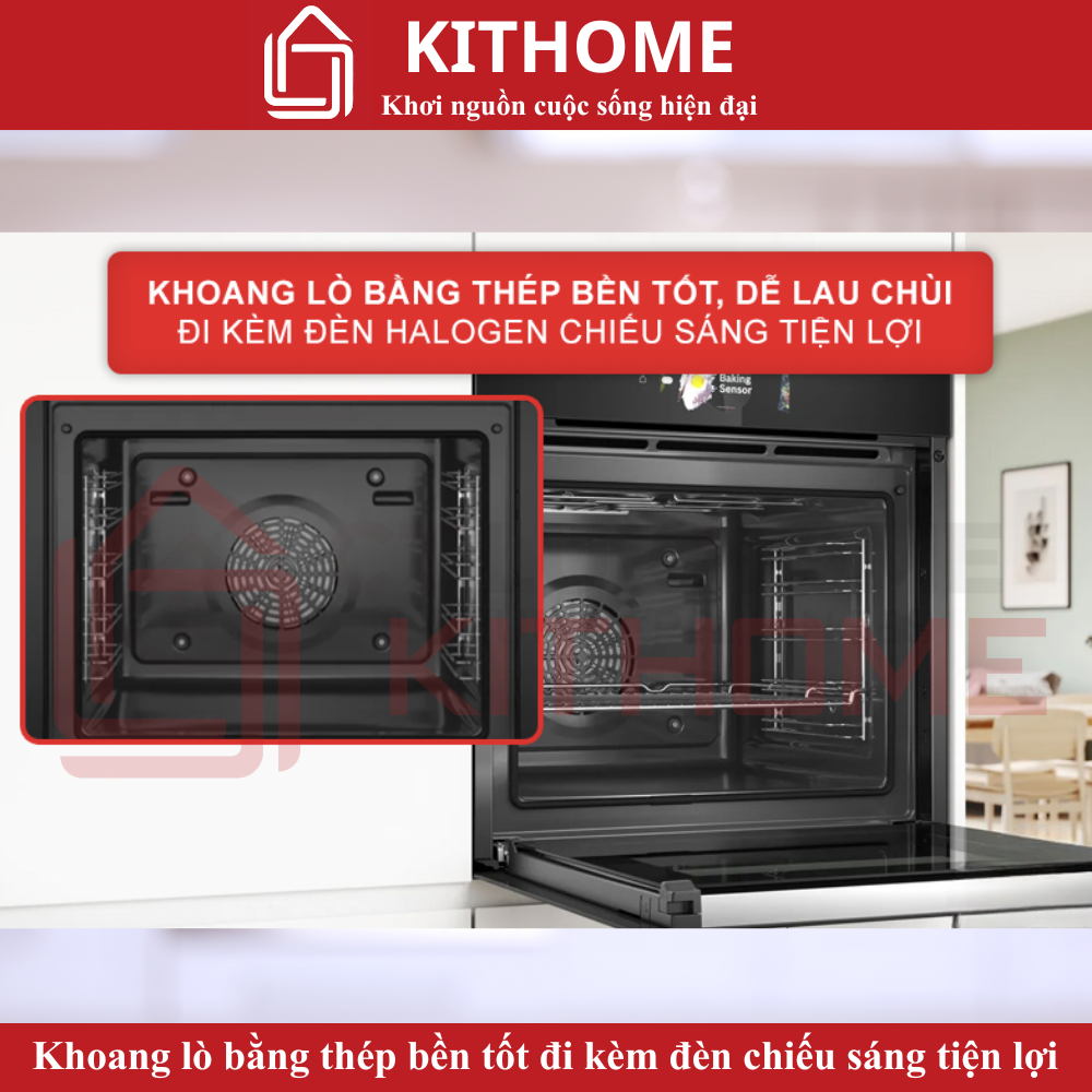 Khoang lò bằng thép tráng men và đèn Halogen