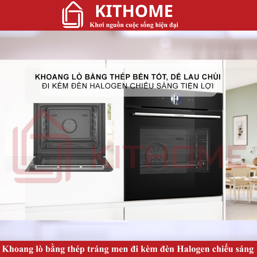 Khoang lò bằng thép tráng men đi kèm đèn Halogen chiếu sáng