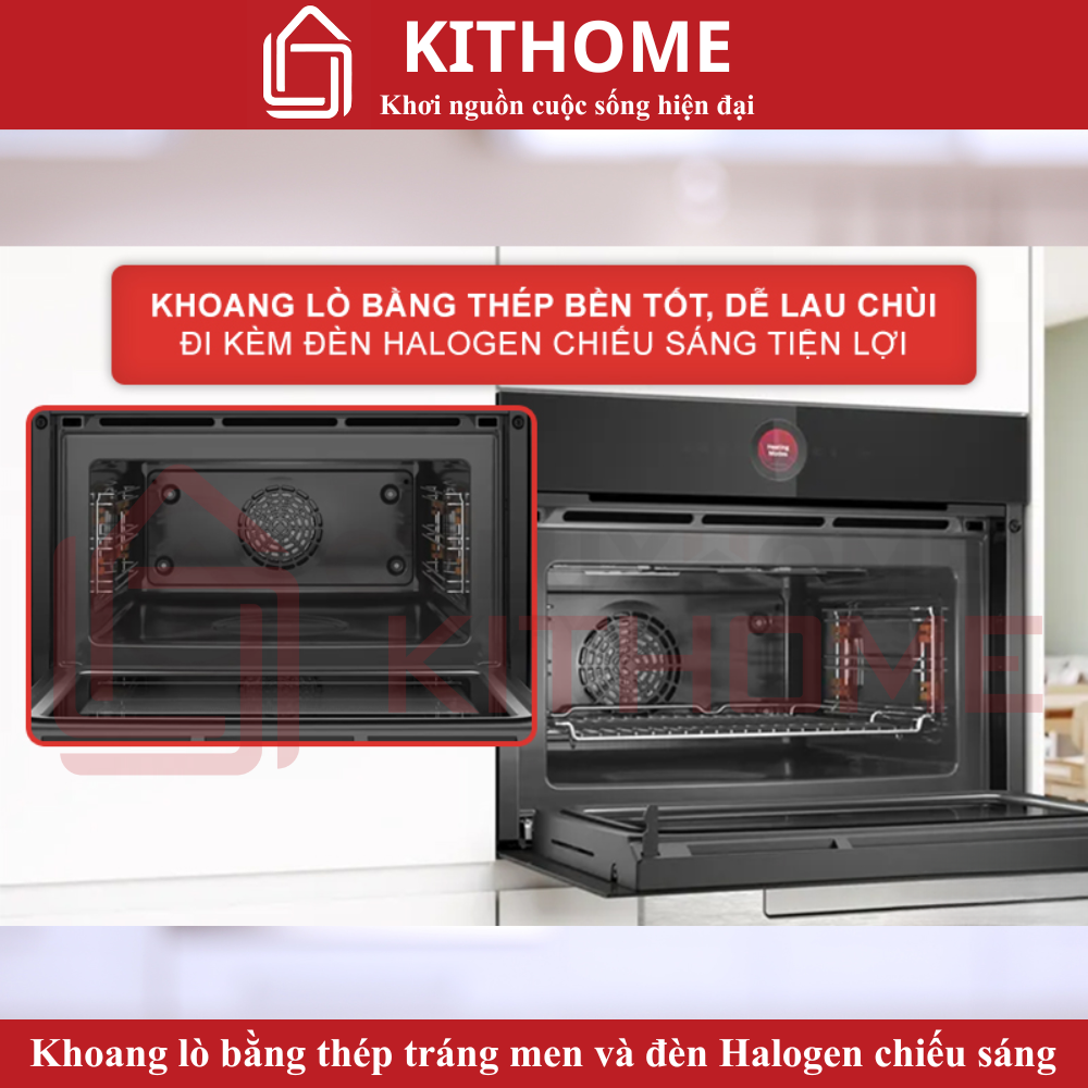 Khoang lò bằng thép tráng men và đèn Halogen chiếu sáng
