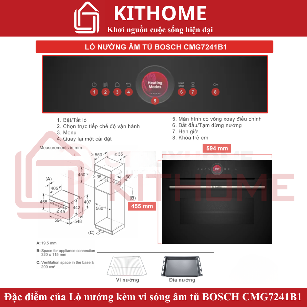 Đặc điểm nổi bật của Lò nướng kèm vi sóng âm tủ Bosch CMG7241B1 Serie 8
