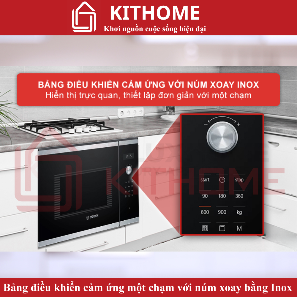 Bảng điều khiển cảm ứng và núm xoay inox