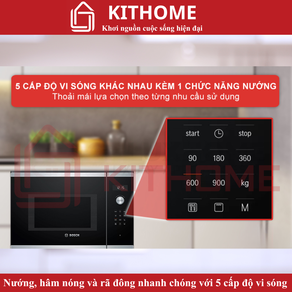 Chức năng nấu nướng với 5 cấp độ vi sóng và 1 cấp độ nướng