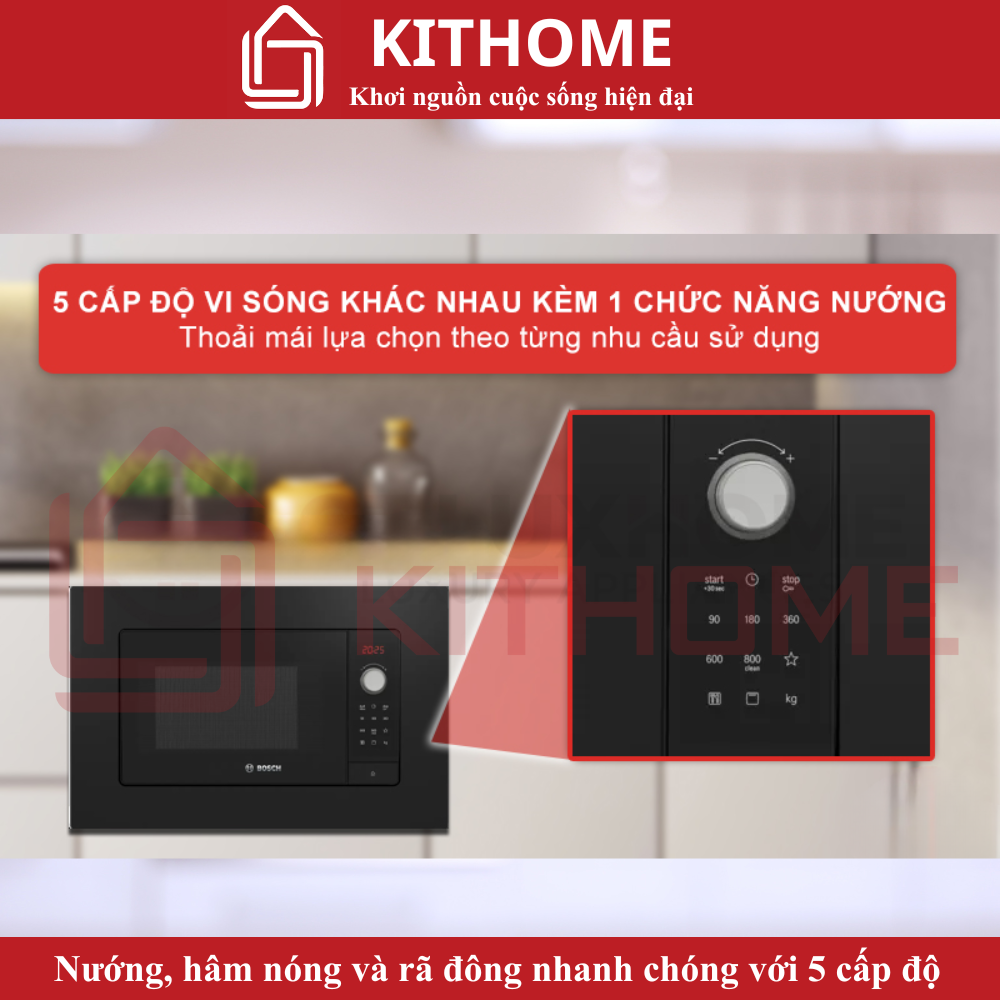 5 cấp độ vi sóng và công suất nướng 360W