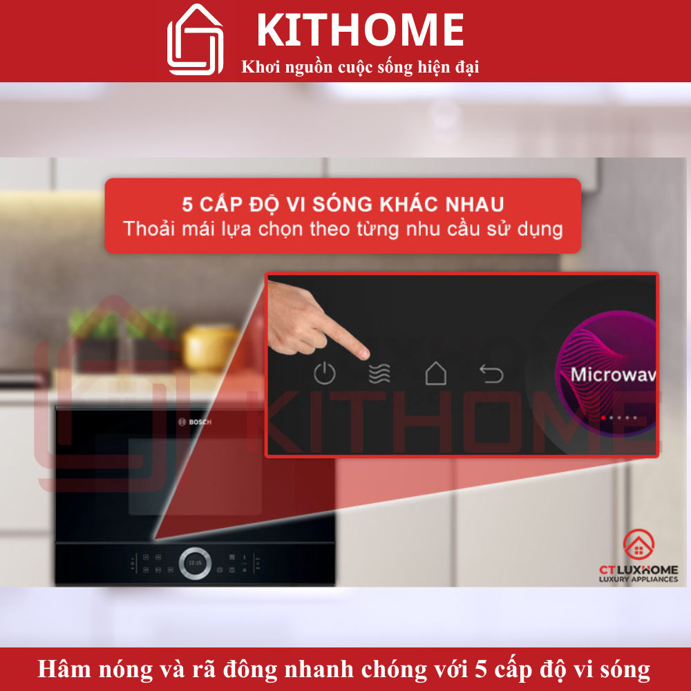 Hâm nóng và rã đông nhanh chóng với 5 cấp độ vi sóng