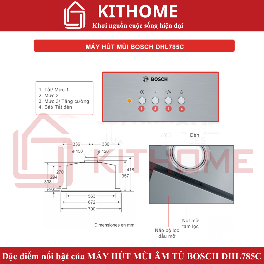 Đặc điểm nổi bật của Máy hút mùi âm tủ Bosch DHL785C Serie 6 ngang 70cm