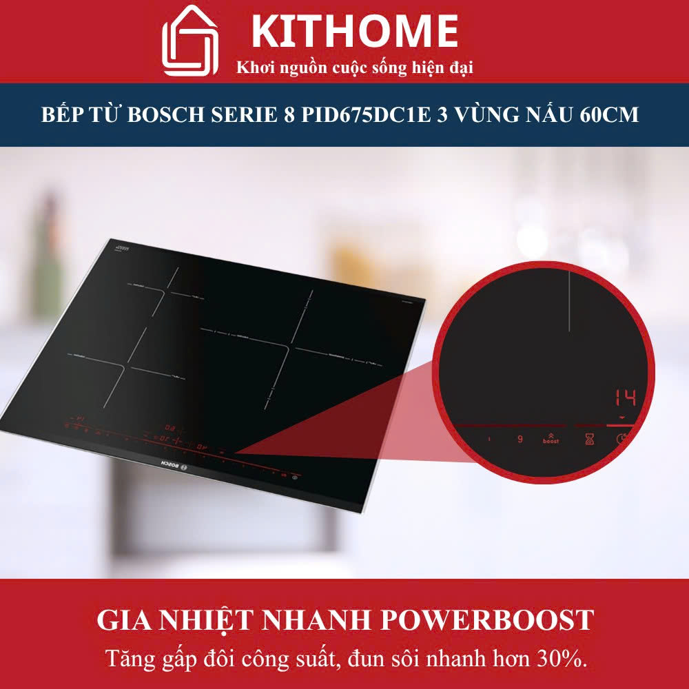 Gia nhiệt nhanh PowerBoost – Nấu chín thức ăn siêu tốc với Bếp từ Bosch PID675DC1E Series 8