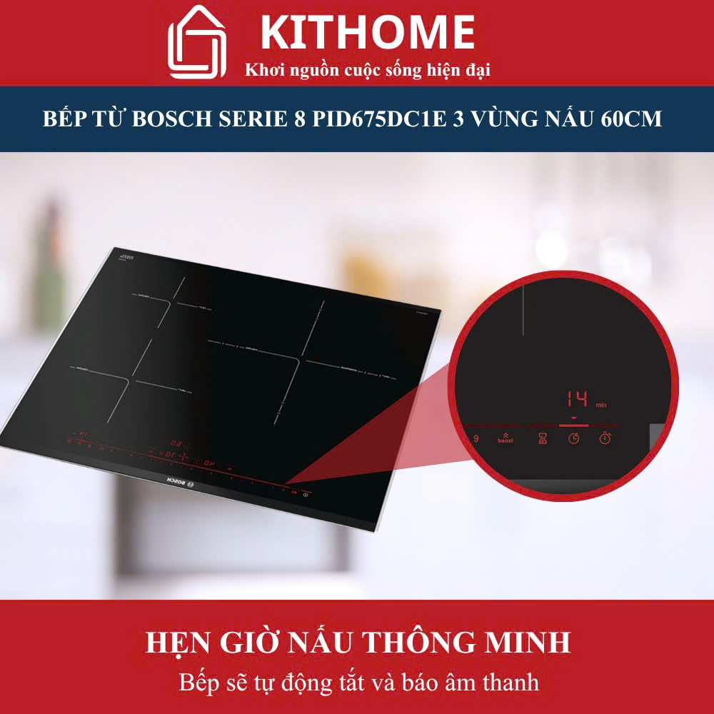 Tính năng hẹn giờ nấu tiện dụng – Nấu ăn dễ dàng, rảnh tay hơn với Bếp từ Bosch PID675DC1E Series 8
