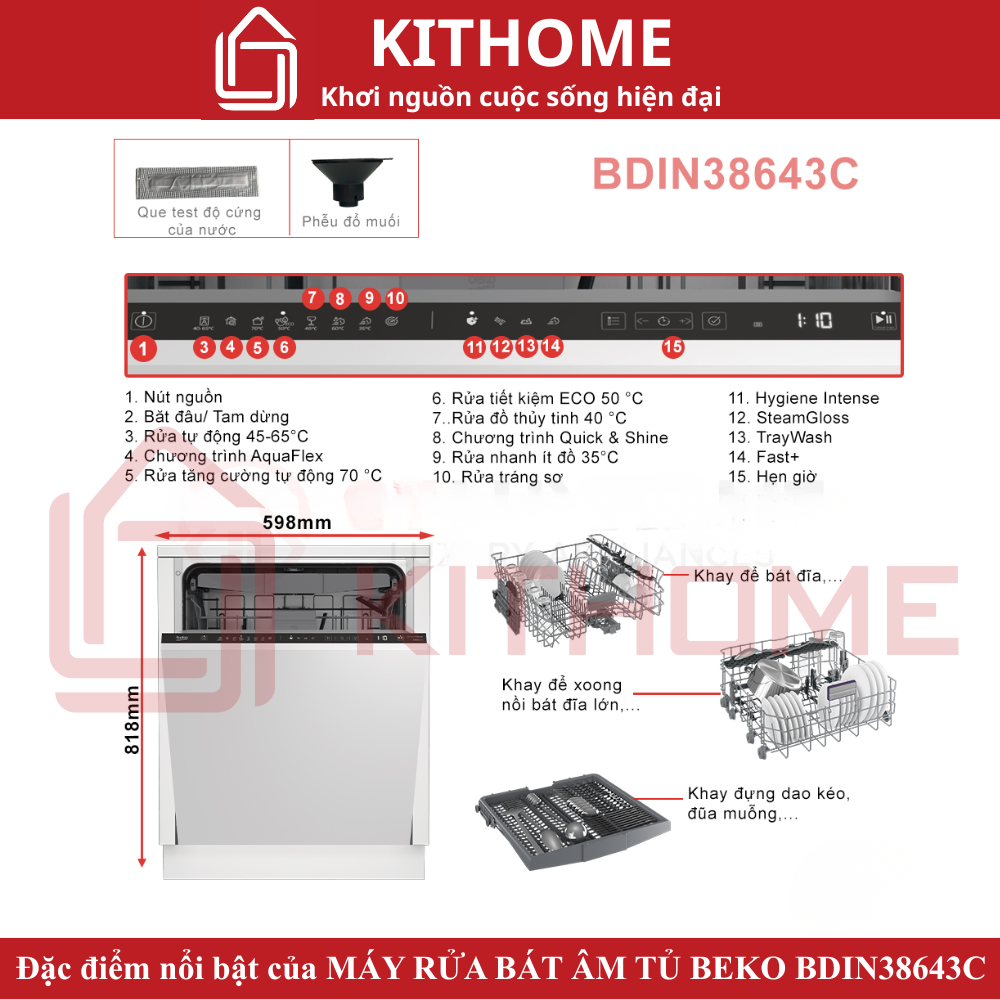 Máy rửa chén âm tủ Beko BDIN38643C