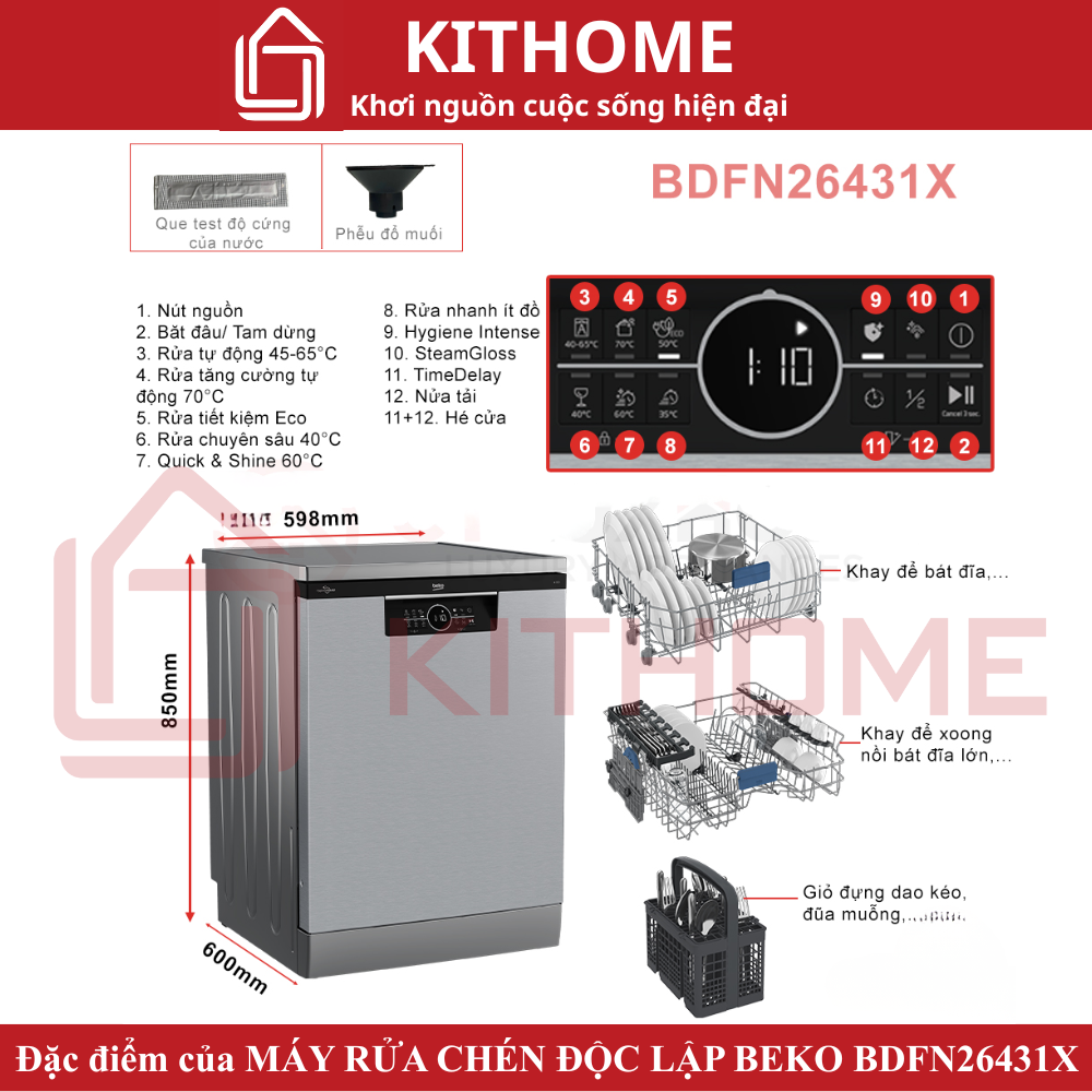 MÁY RỬA CHÉN ĐỘC LẬP BEKO BDFN26431X 14 BỘ SẤY HÉ CỬA