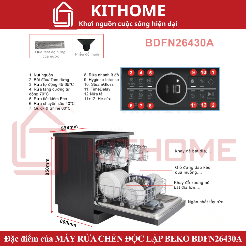 Đặc điểm nổi bật của MÁY RỬA CHÉN ĐỘC LẬP BEKO BDFN26430A MÀU ĐEN 14 BỘ SẤY HÉ CỬA
