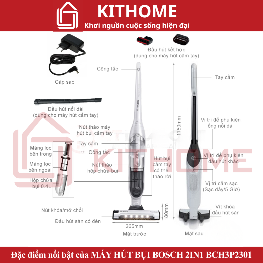 Đặc điểm nổi bật của MÁY HÚT BỤI BOSCH 2IN1 BCH3P2301 MÀU TRẮNG