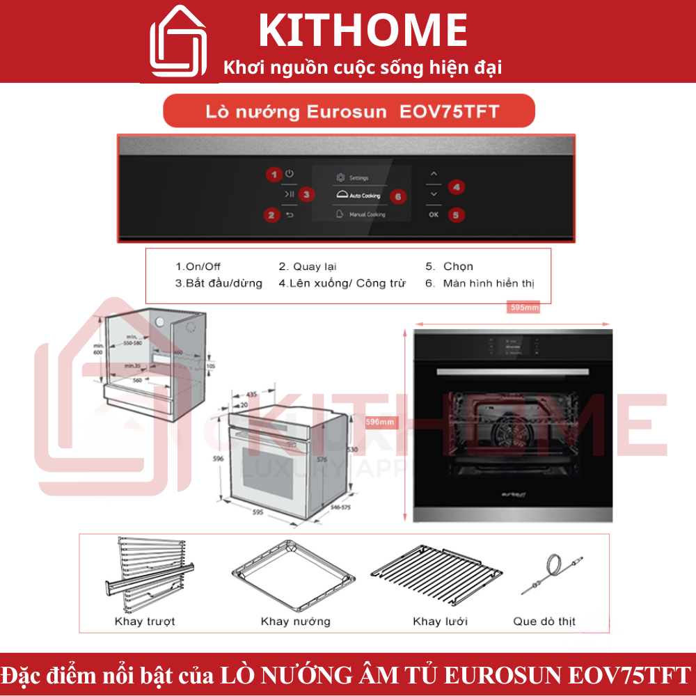 Đặc điểm nổi bật của LÒ NƯỚNG ÂM TỦ EUROSUN EOV75TFT 78L