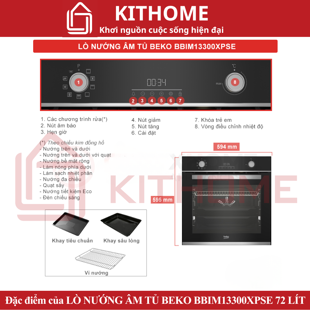Đặc điểm nổi bật của LÒ NƯỚNG ÂM TỦ BEKO BBIM13300XPSE 72 LÍT NGANG 60CM