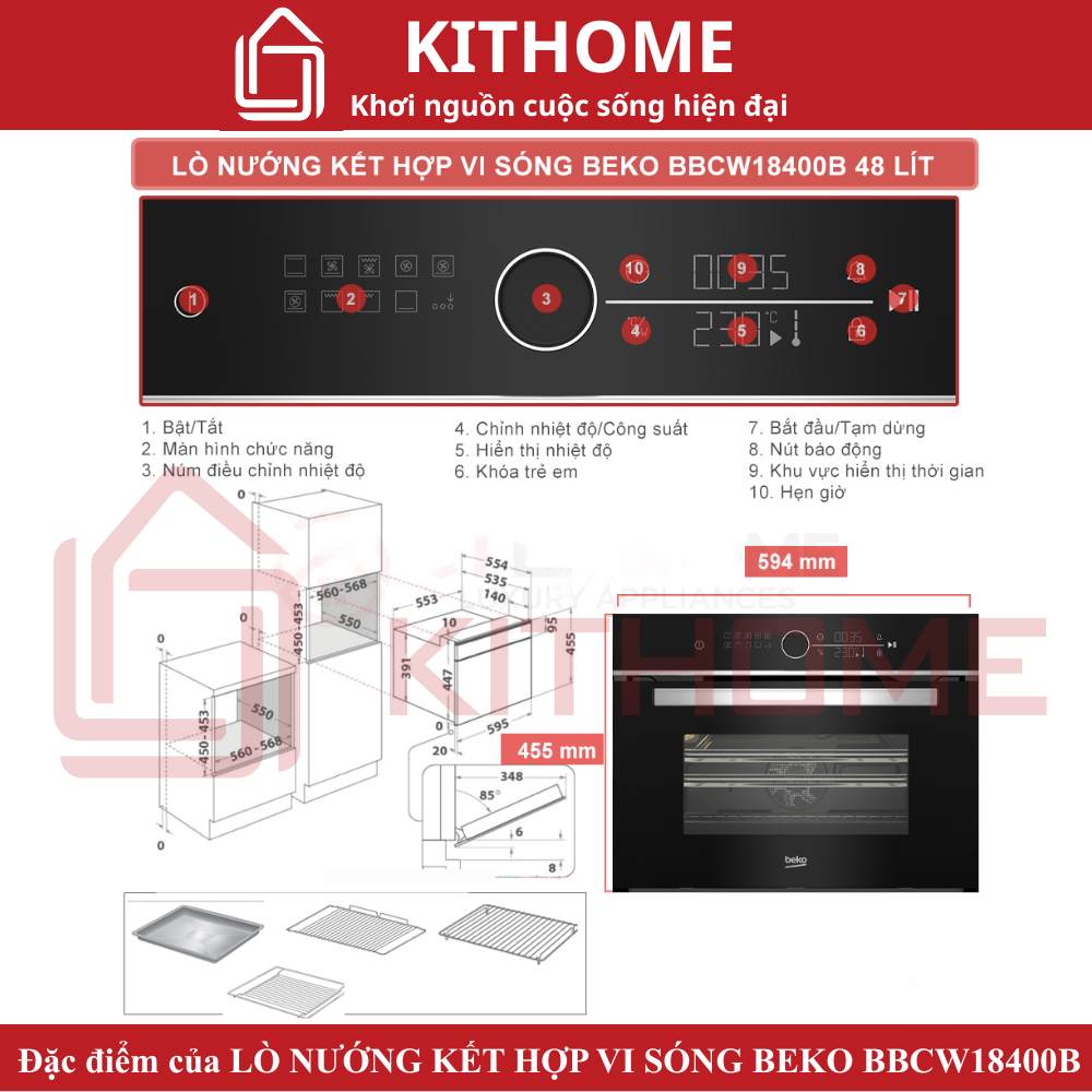 LÒ NƯỚNG KẾT HỢP VI SÓNG BEKO BBCW18400B 48 LÍT MÀU ĐEN