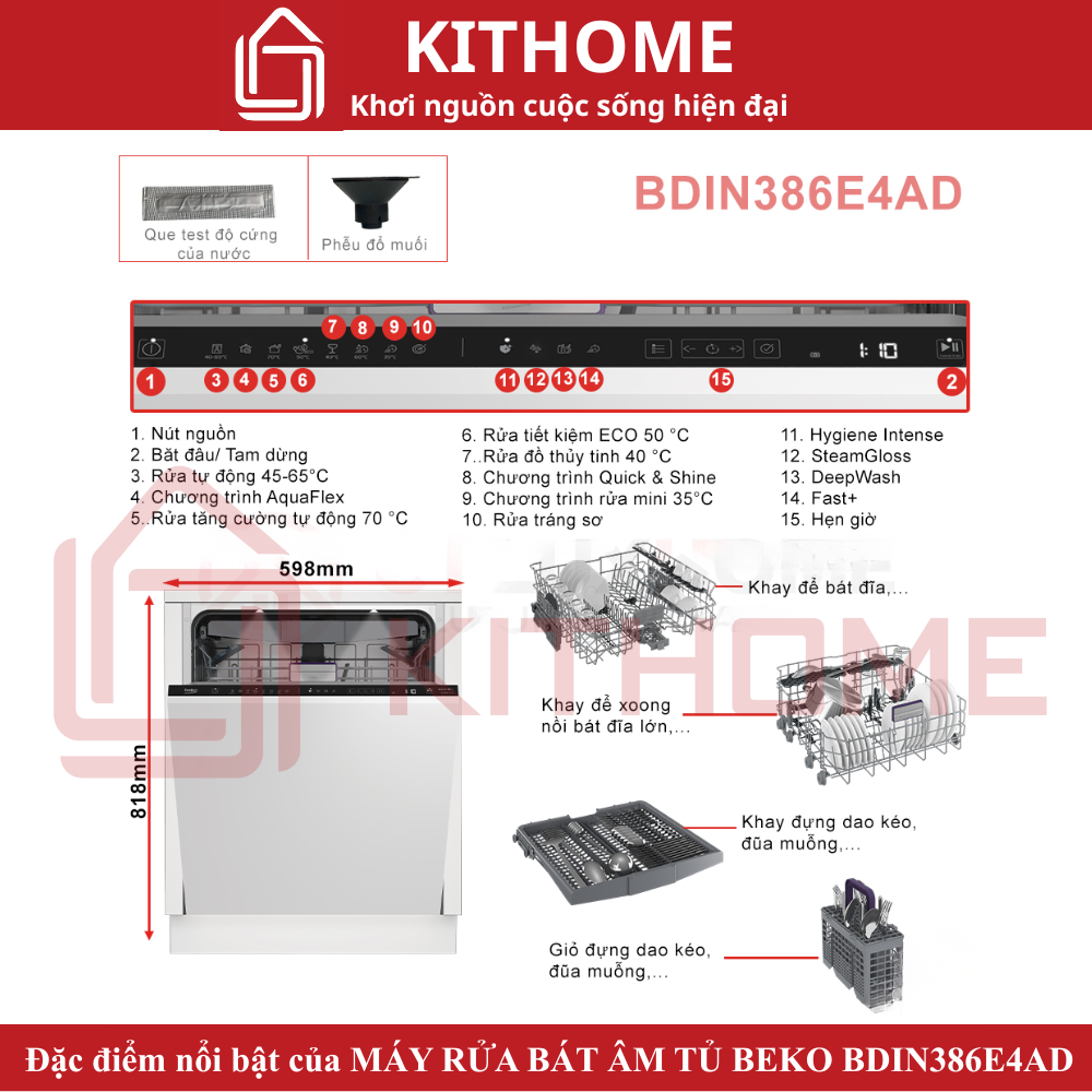 MÁY RỬA BÁT ÂM TỦ BEKO BDIN386E4AD - 16 BỘ