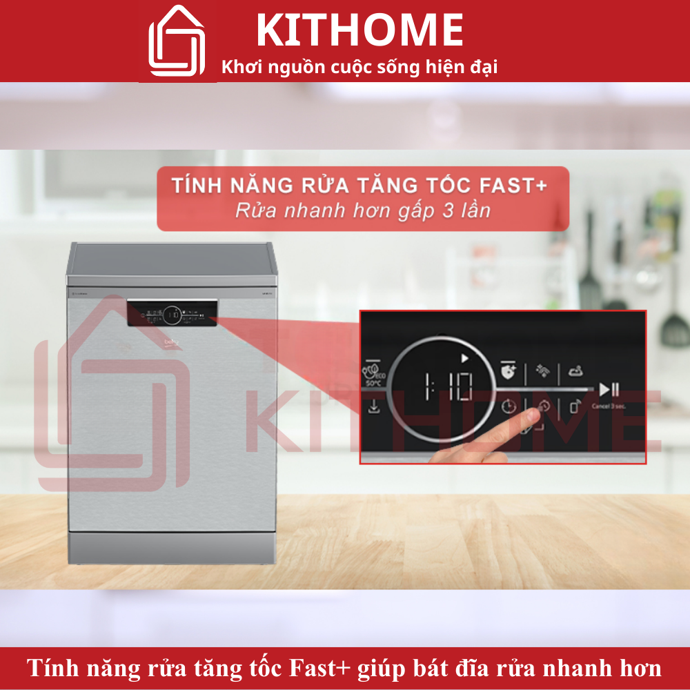 Tính năng rửa tăng tốc Fast+ giúp bát đĩa rửa nhanh hơn gấp 3 lần