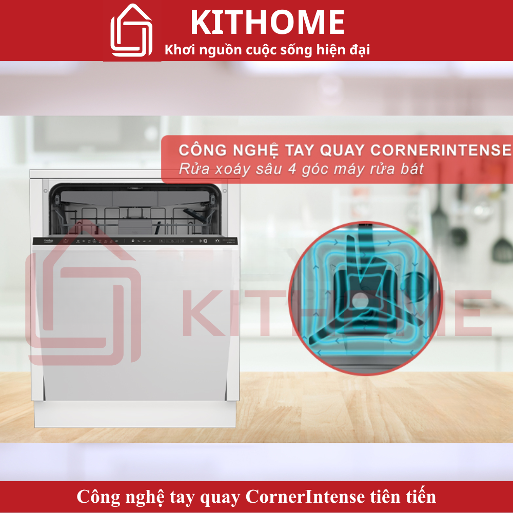 Rửa xoáy sâu 4 góc máy rửa bát nhờ công nghệ tay quay CornerIntense tiên tiến