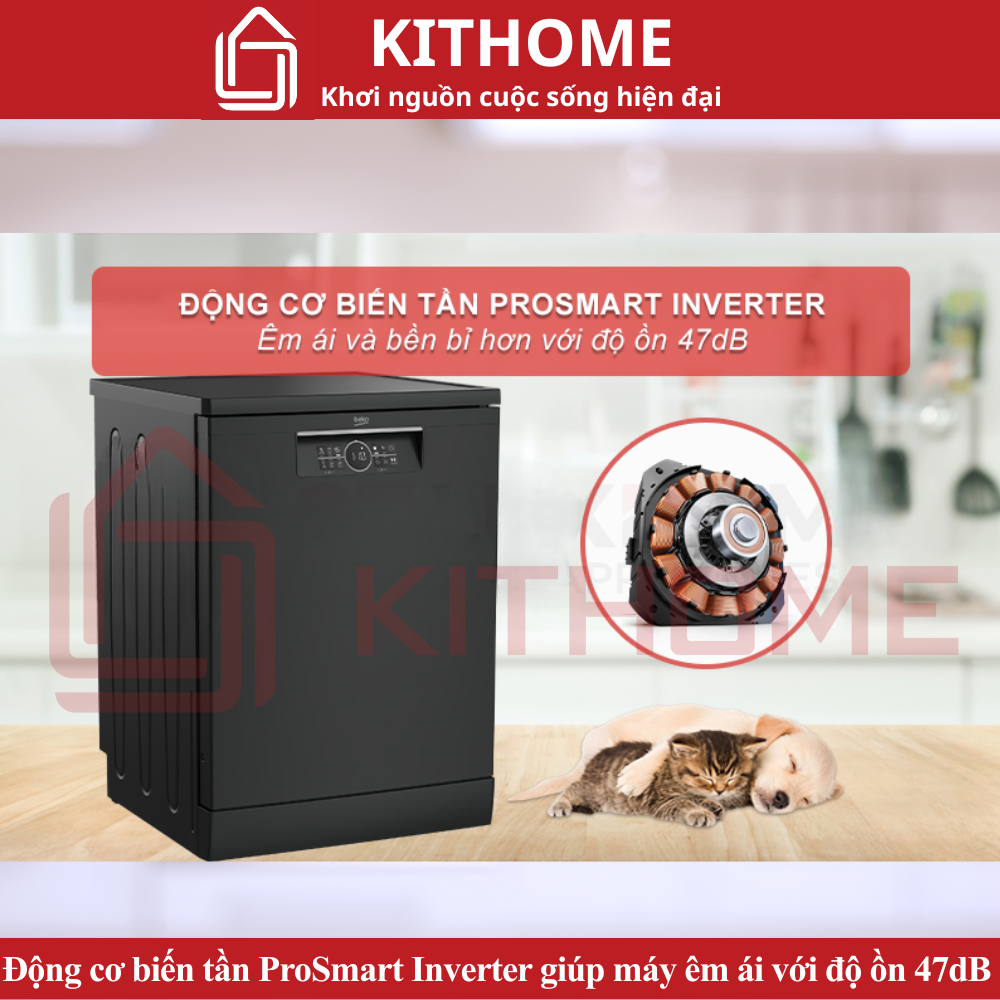 Động cơ biến tần ProSmart Inverter giúp máy êm ái với độ ồn 47dB