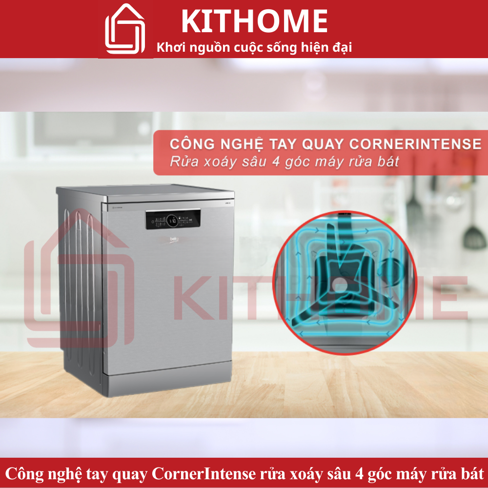 Công nghệ tay quay CornerIntense rửa xoáy sâu 4 góc máy rửa bát 