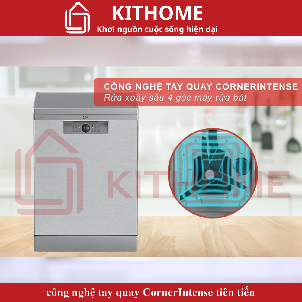 Rửa xoáy sâu 4 góc máy rửa bát nhờ công nghệ tay quay CornerIntense tiên tiến