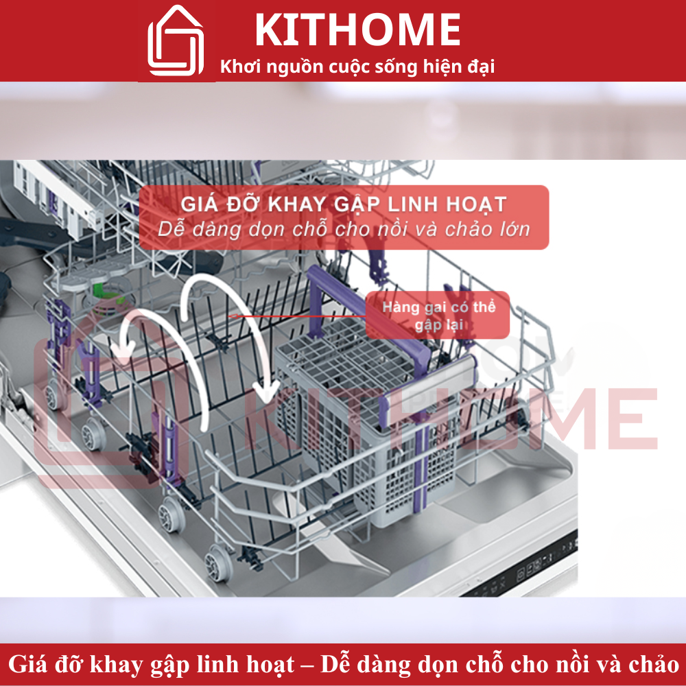 Giá đỡ khay gập linh hoạt – Dễ dàng dọn chỗ cho nồi và chảo lớn