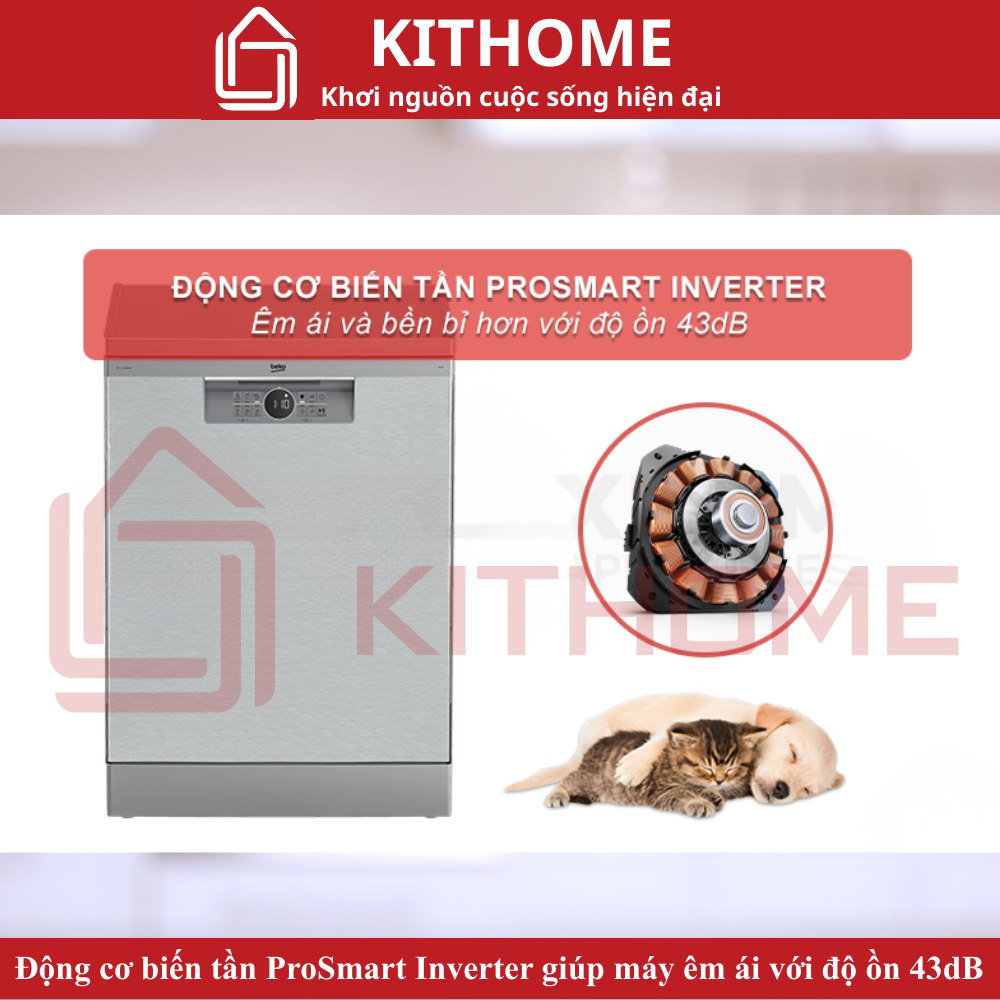 Động cơ biến tần ProSmart Inverter giúp máy êm ái với độ ồn 43dB