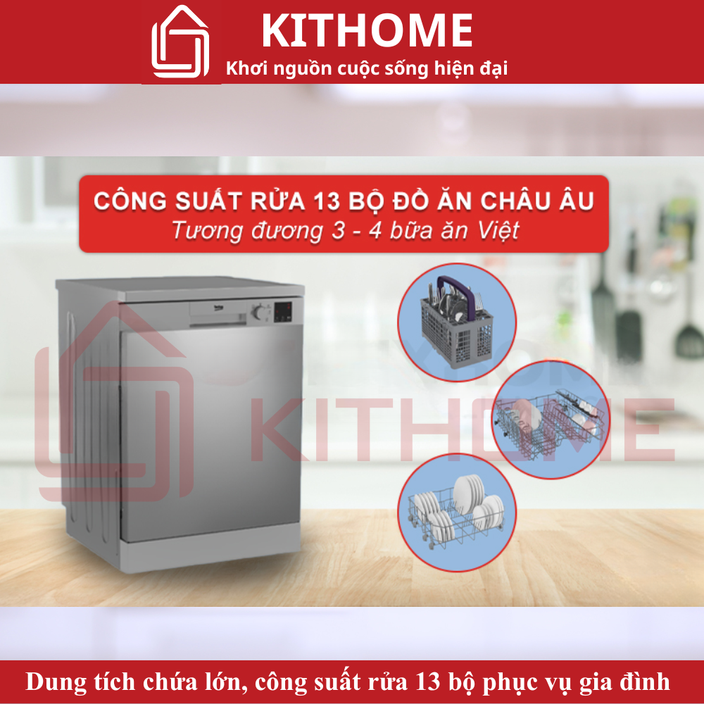Dung tích chứa lớn với công suất rửa 13 bộ phục vụ gia đình 4 thành viên