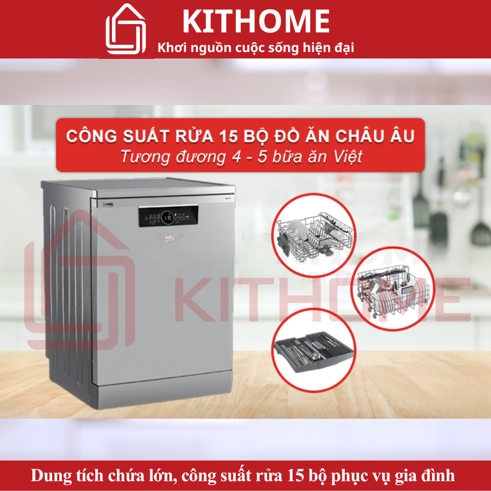 Dung tích chứa lớn, công suất rửa 15 bộ phục vụ gia đình 4 - 5 thành viên
