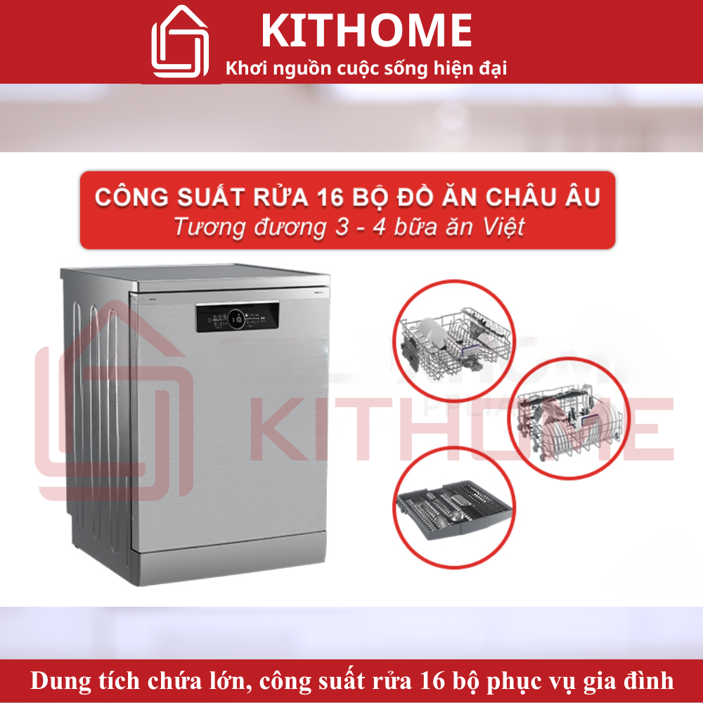 Dung tích lớn – công suất rửa 16 bộ phục vụ tốt gia đình 4–6 người