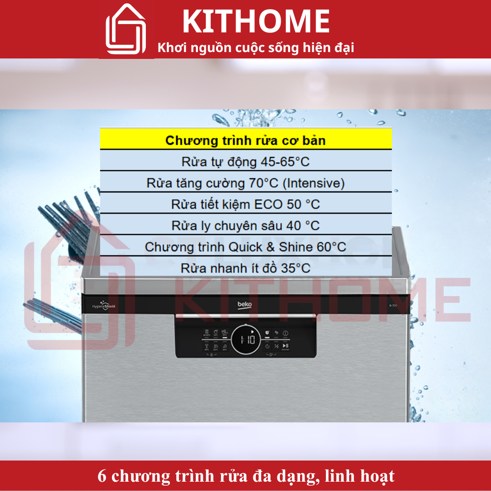 6 chương trình rửa đa dạng, linh hoạt