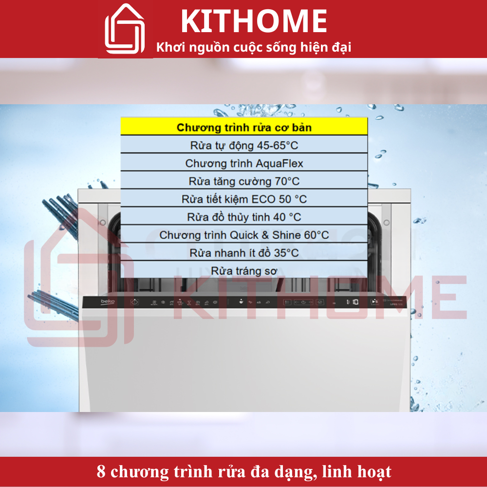 8 chương trình rửa đa dạng, linh hoạt