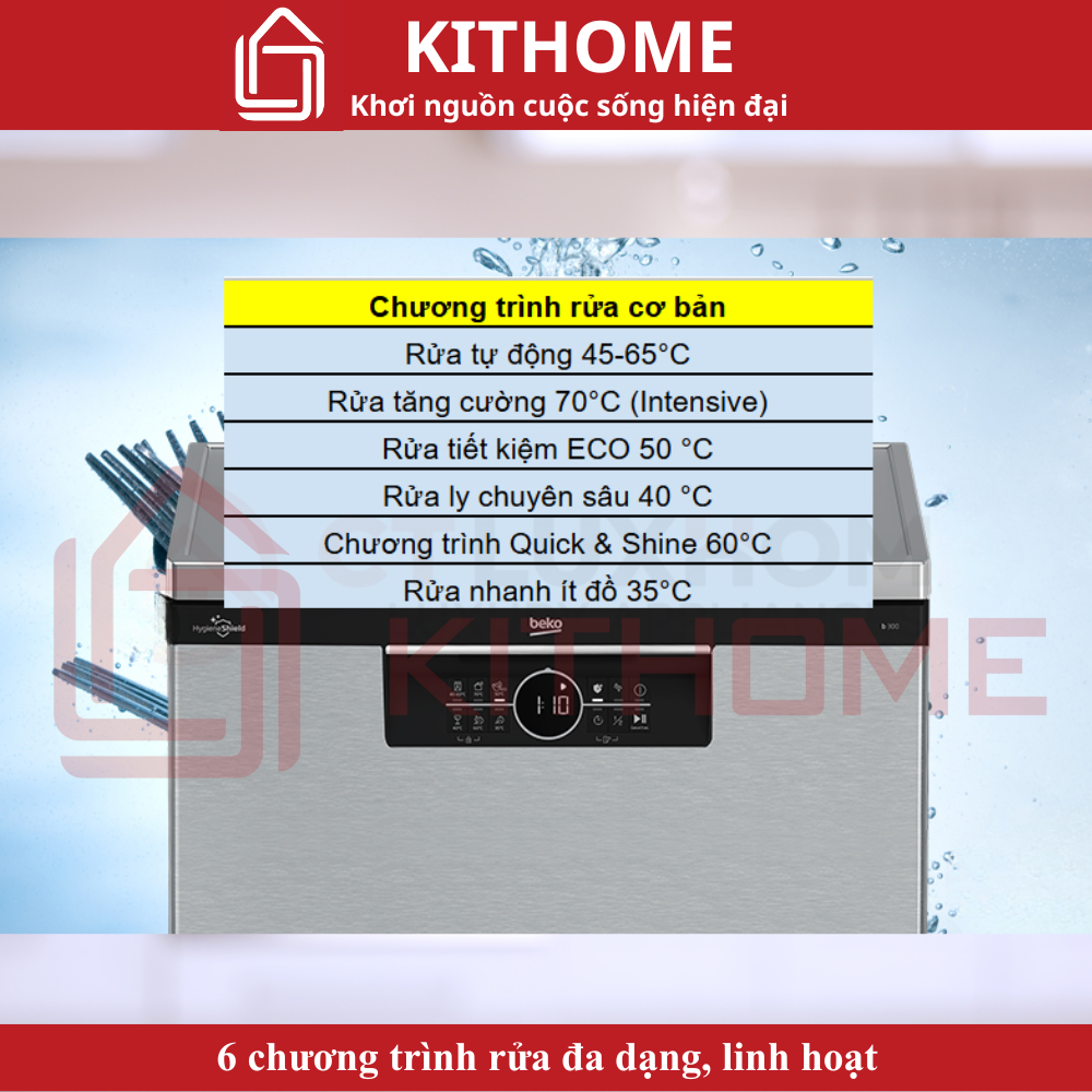 6 chương trình rửa đa dạng, linh hoạt