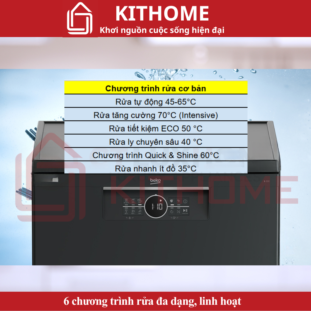 6 chương trình rửa đa dạng, linh hoạt