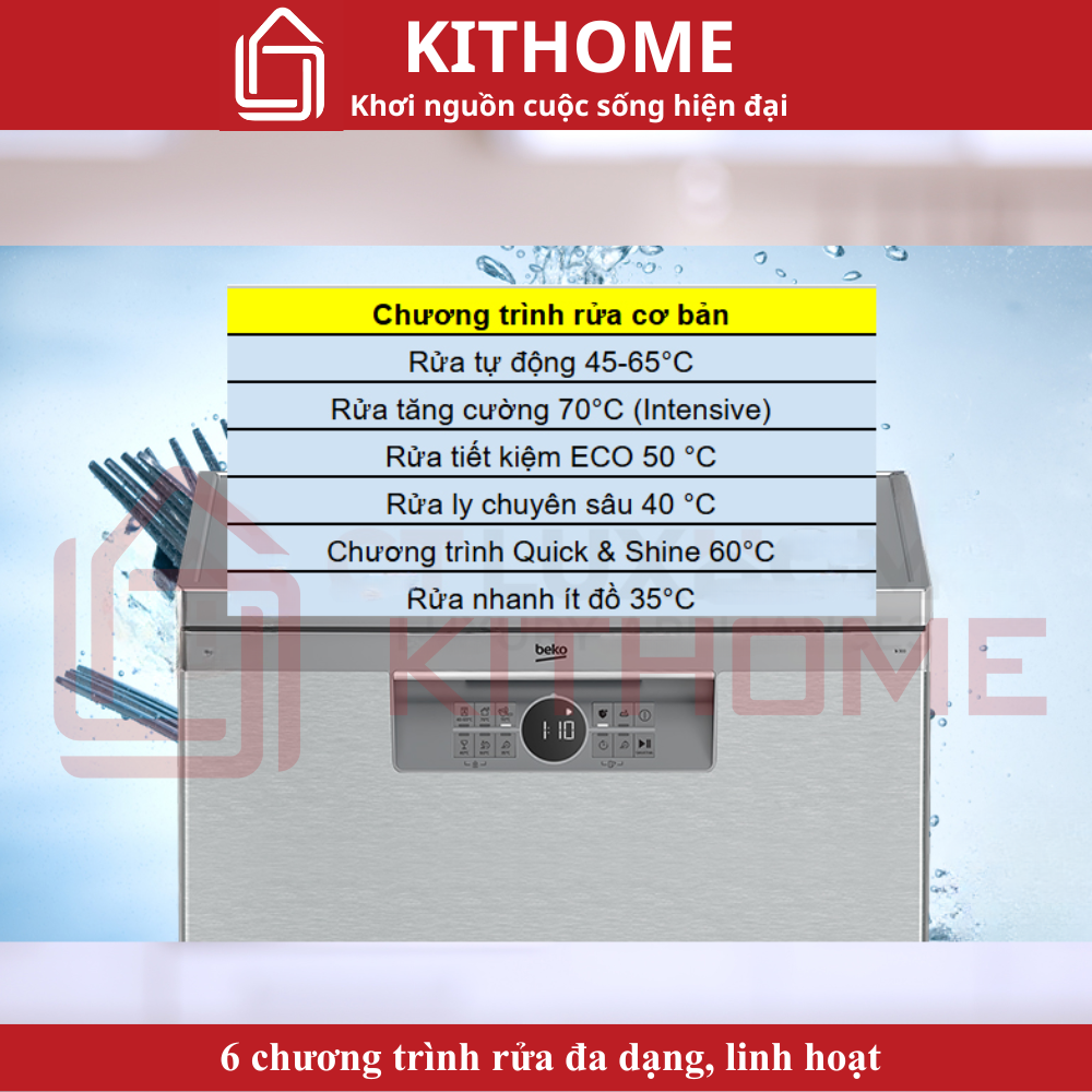 6 chương trình rửa đa dạng, linh hoạt