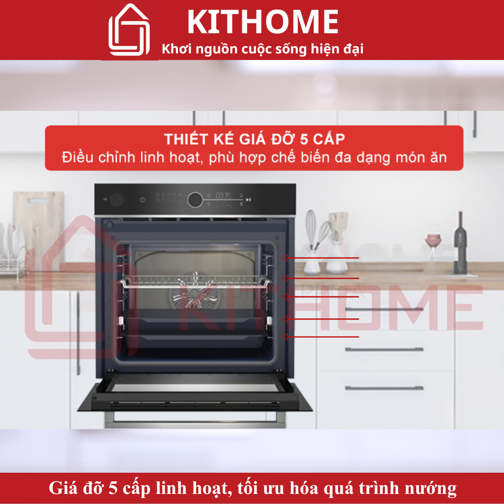 Giá đỡ 5 cấp linh hoạt, tối ưu hóa quá trình nướng cho mọi món ăn