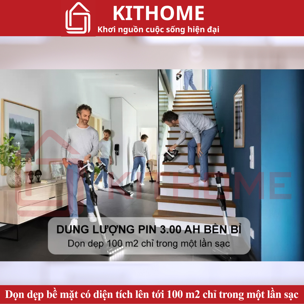 Dọn dẹp bề mặt có diện tích lên tới 100 m2 chỉ trong một lần sạc